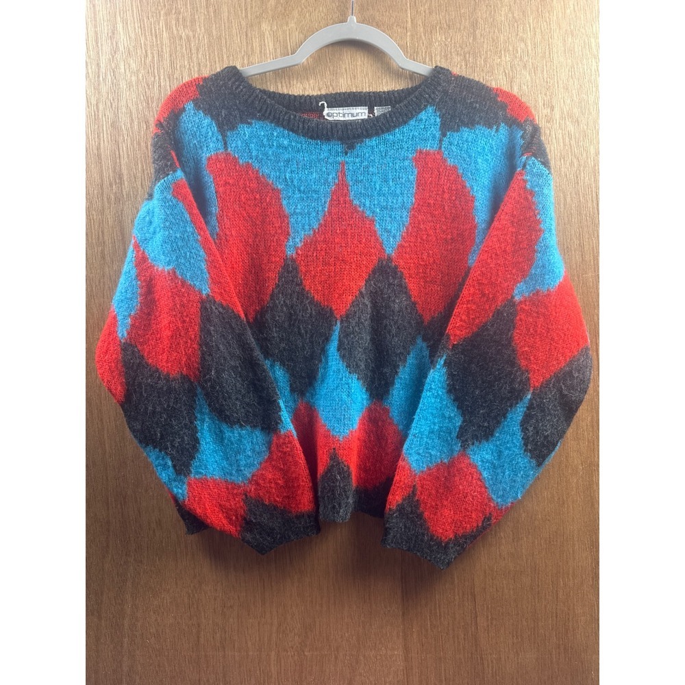 Optimum Sweater Womens Size Large Multicolor Argyle Wool Blend Knit Pullover